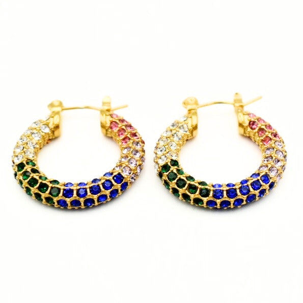 Gold Toned Colourful Crystal Earrings