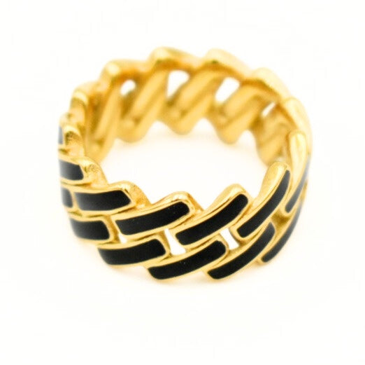 Gold Toned Black & White Link Ring