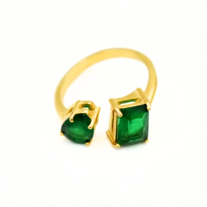 Gold Toned Green CZ Adjustable Rings