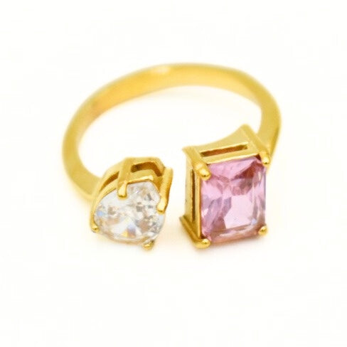 Gold Toned Pink CZ Adjustable Rings