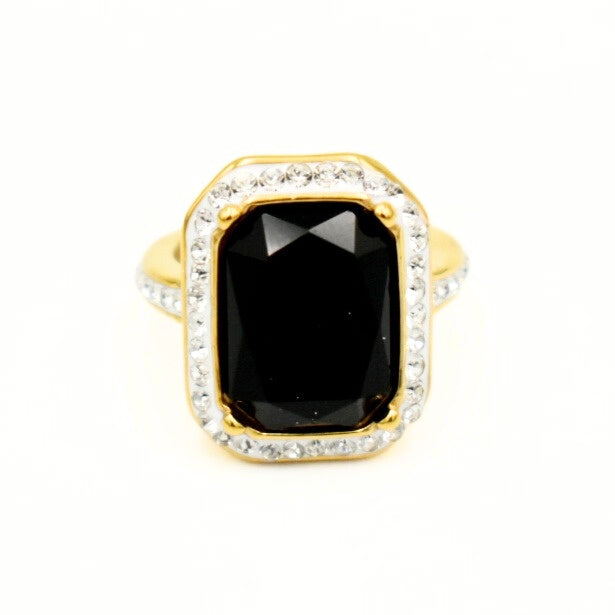 Gold Toned Black Rectangle Chunky Rings