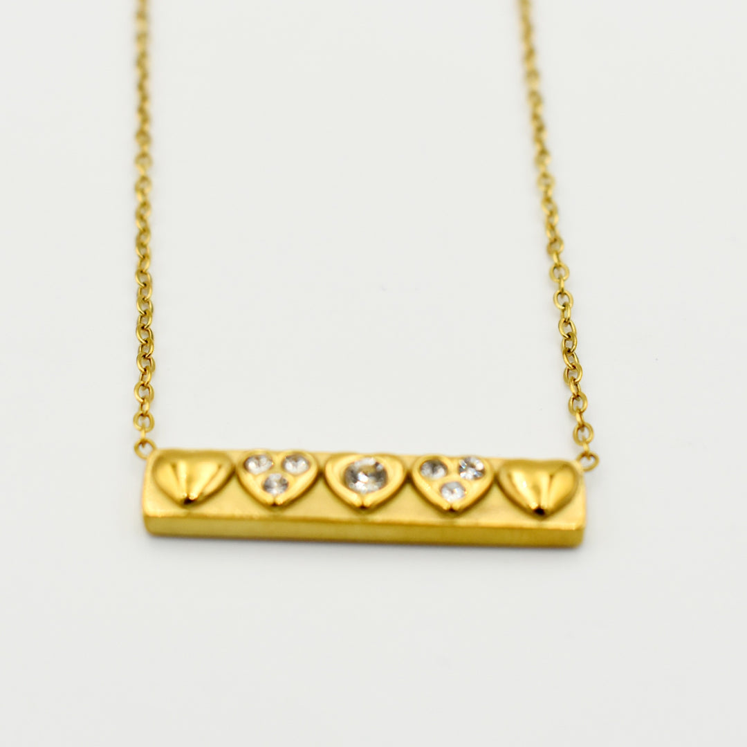 Gold Toned Heart Plate Dainty Necklace