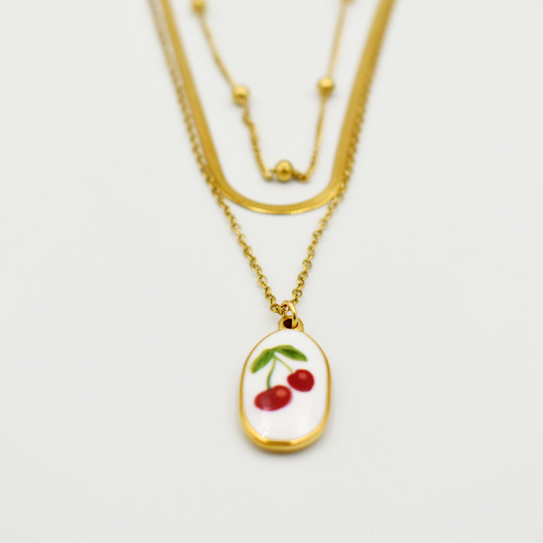 Gold Toned Snake Layered Cherry Necklace