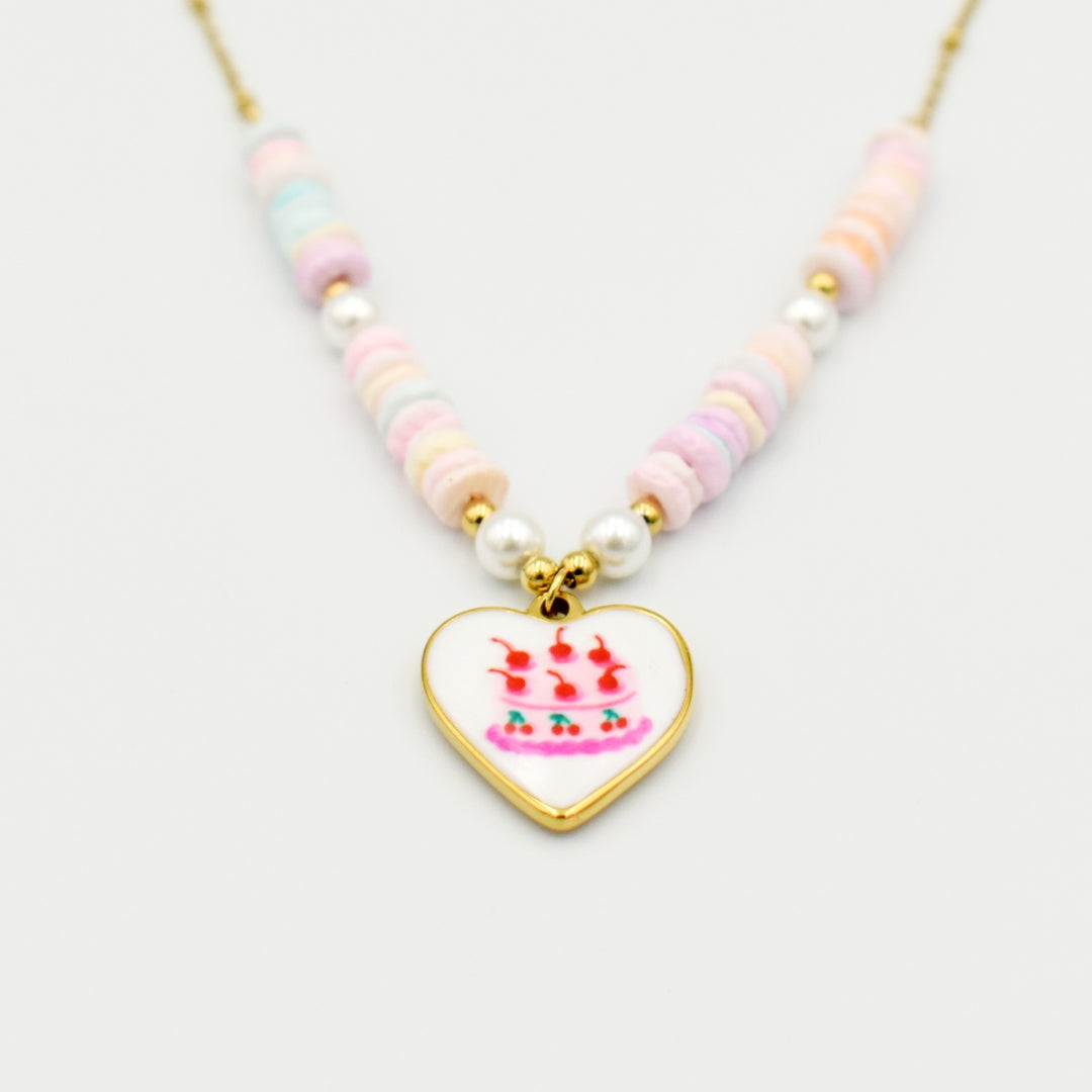 Gold Toned Colorful Heart Necklace
