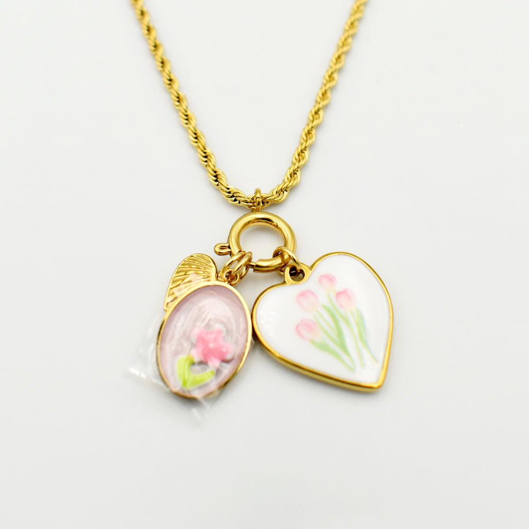 Gold Toned T-Cross Heart Necklace