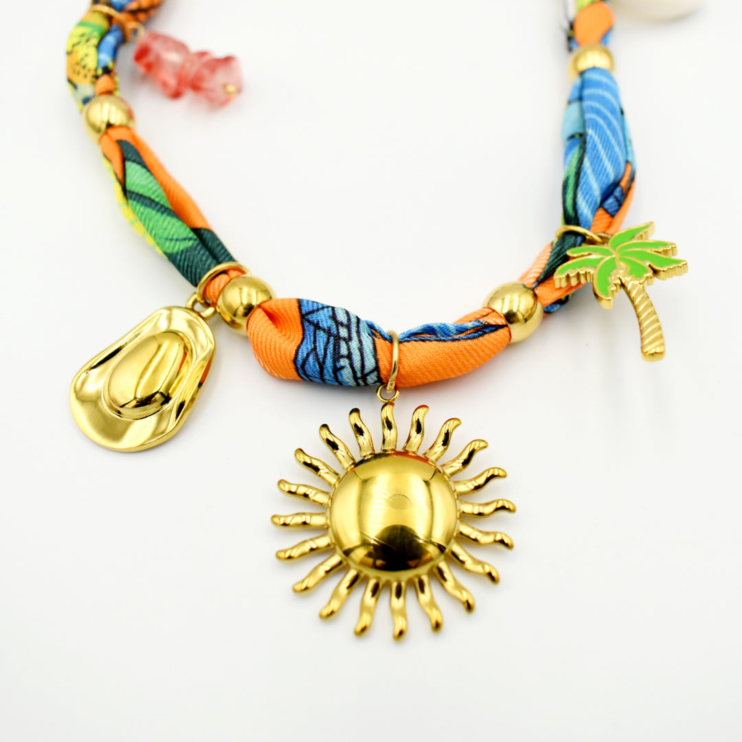 Gold Toned Colorful Sunflower Necklace