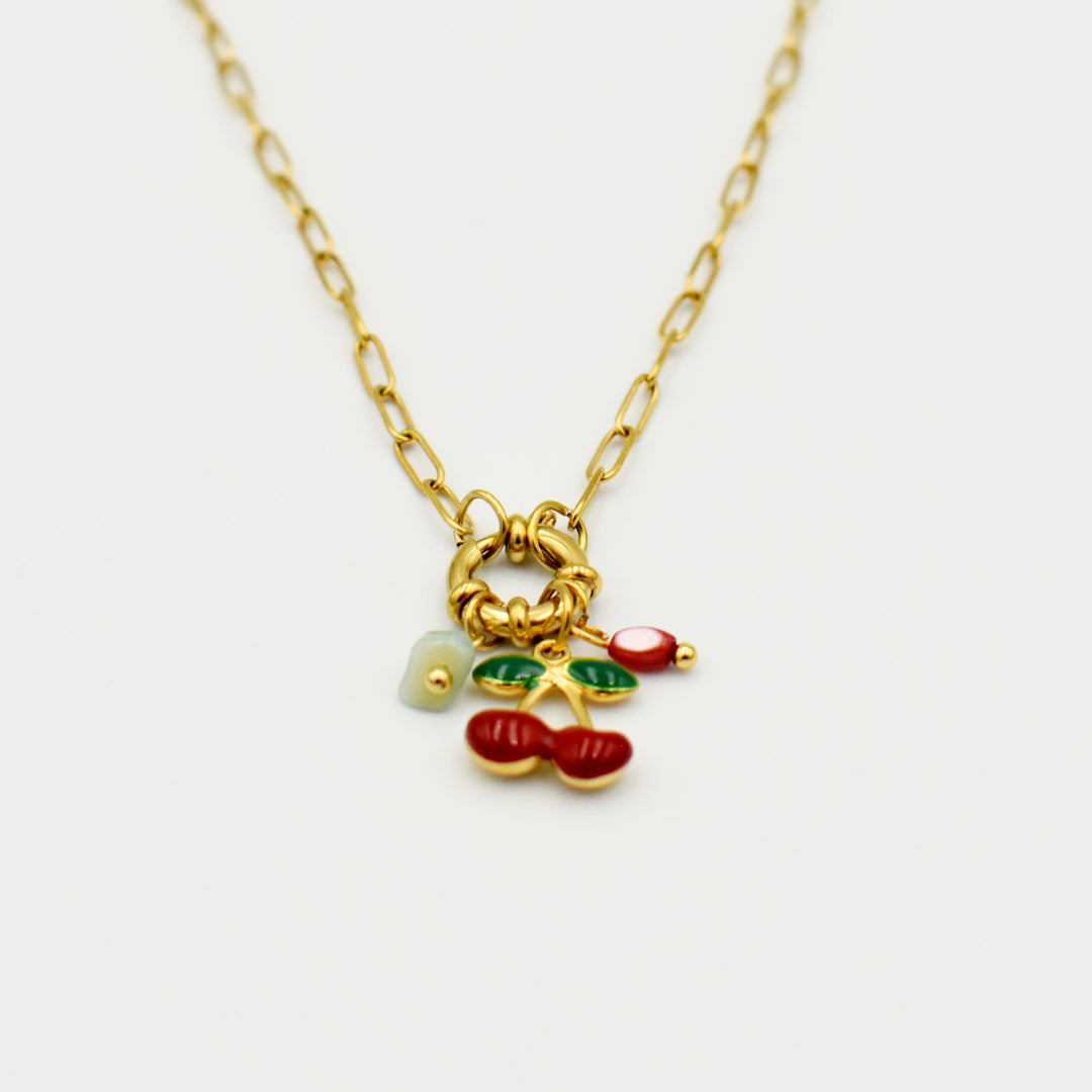 Gold Toned Cherry Pendant Necklace