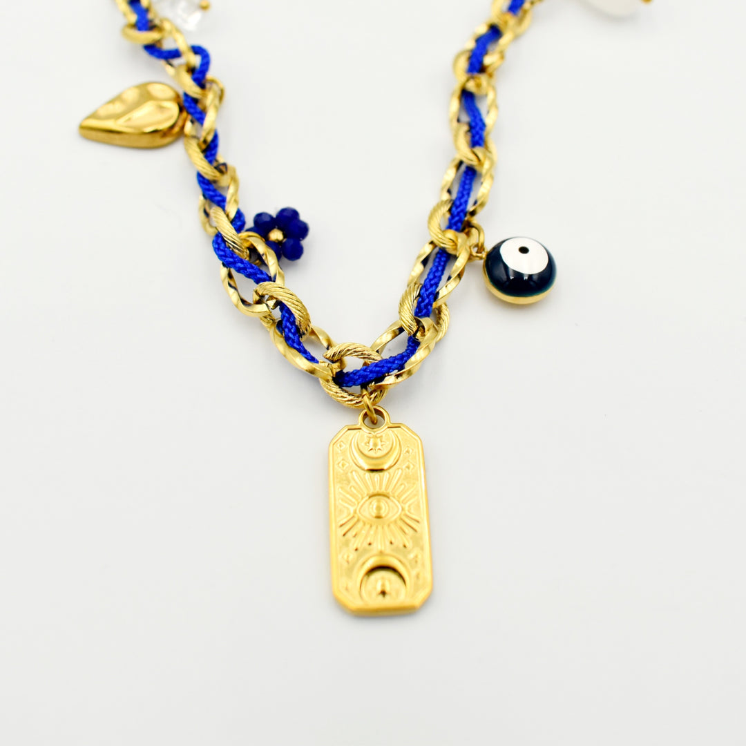 Gold Toned Blue Charm Necklace