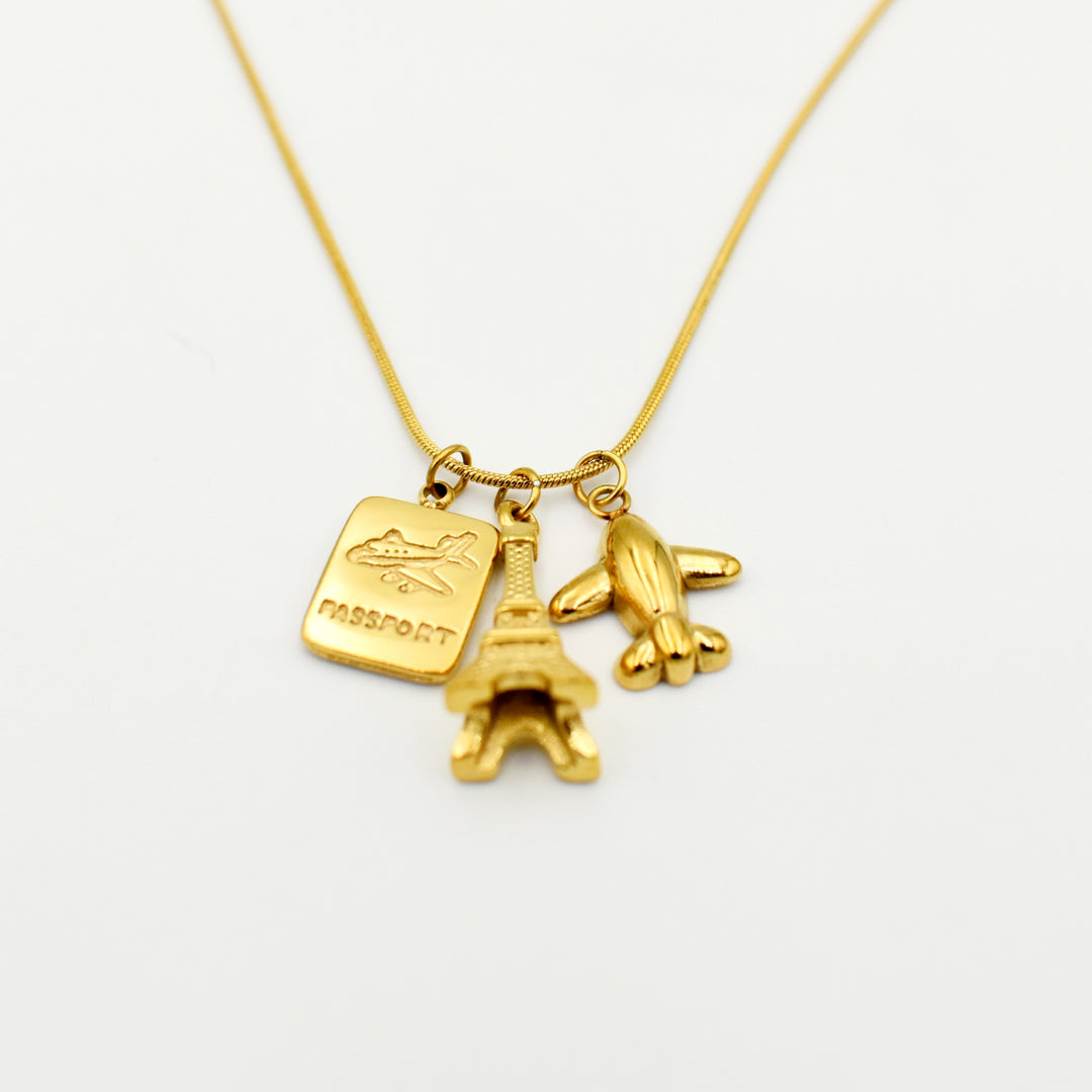 Gold Toned Tower Charm Necklace