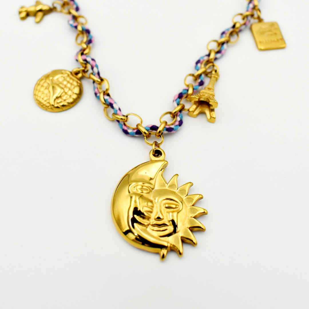 Gold Toned Sunbeam Charm Necklace