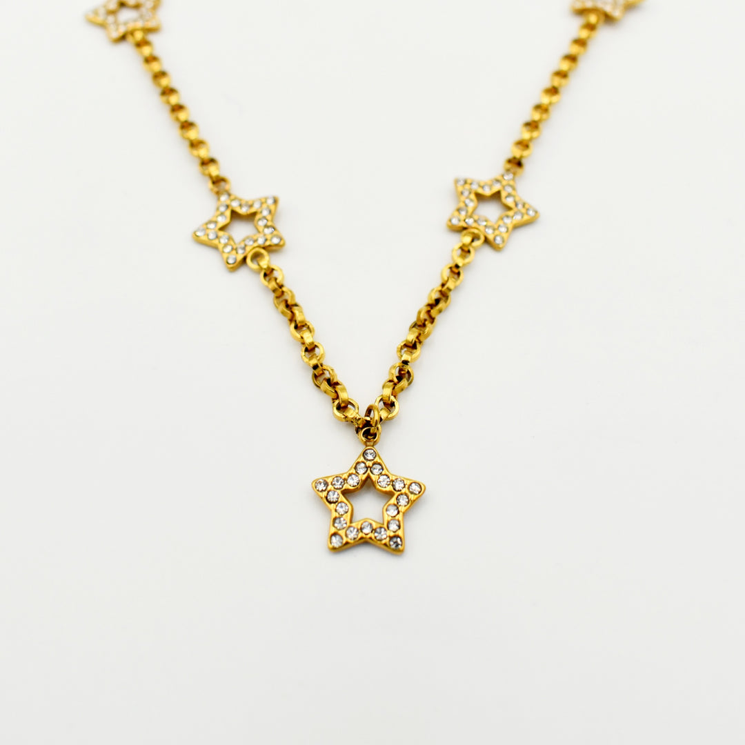 Gold Toned Star Diamante Necklace