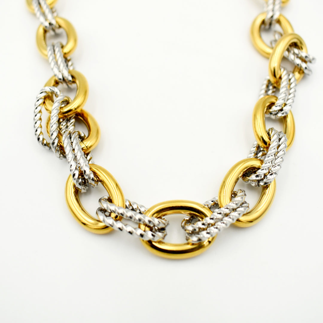 Gold Toned Chunky Two-Tone Chain Necklace