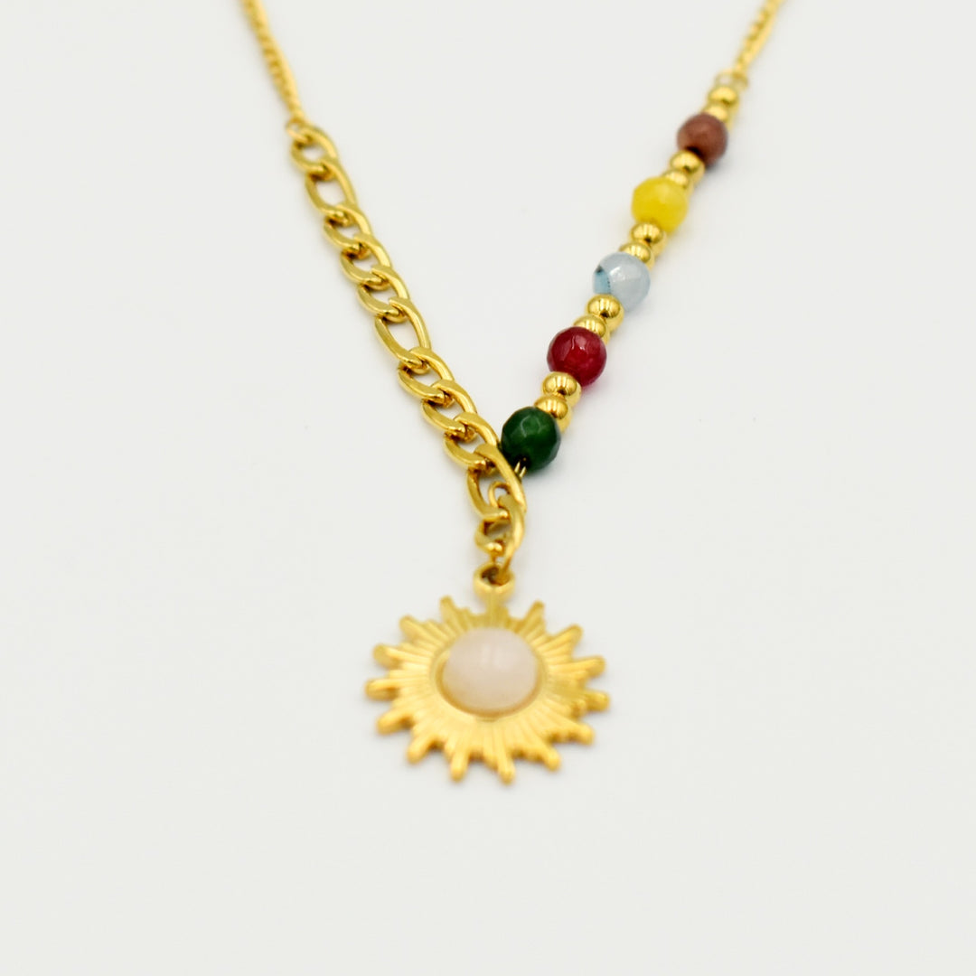 Gold Toned Sunbeam Colorful Necklace