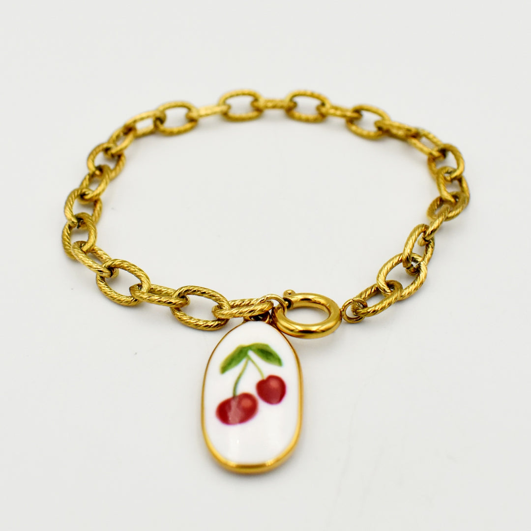 Gold Toned Cherry Pendant Bracelet