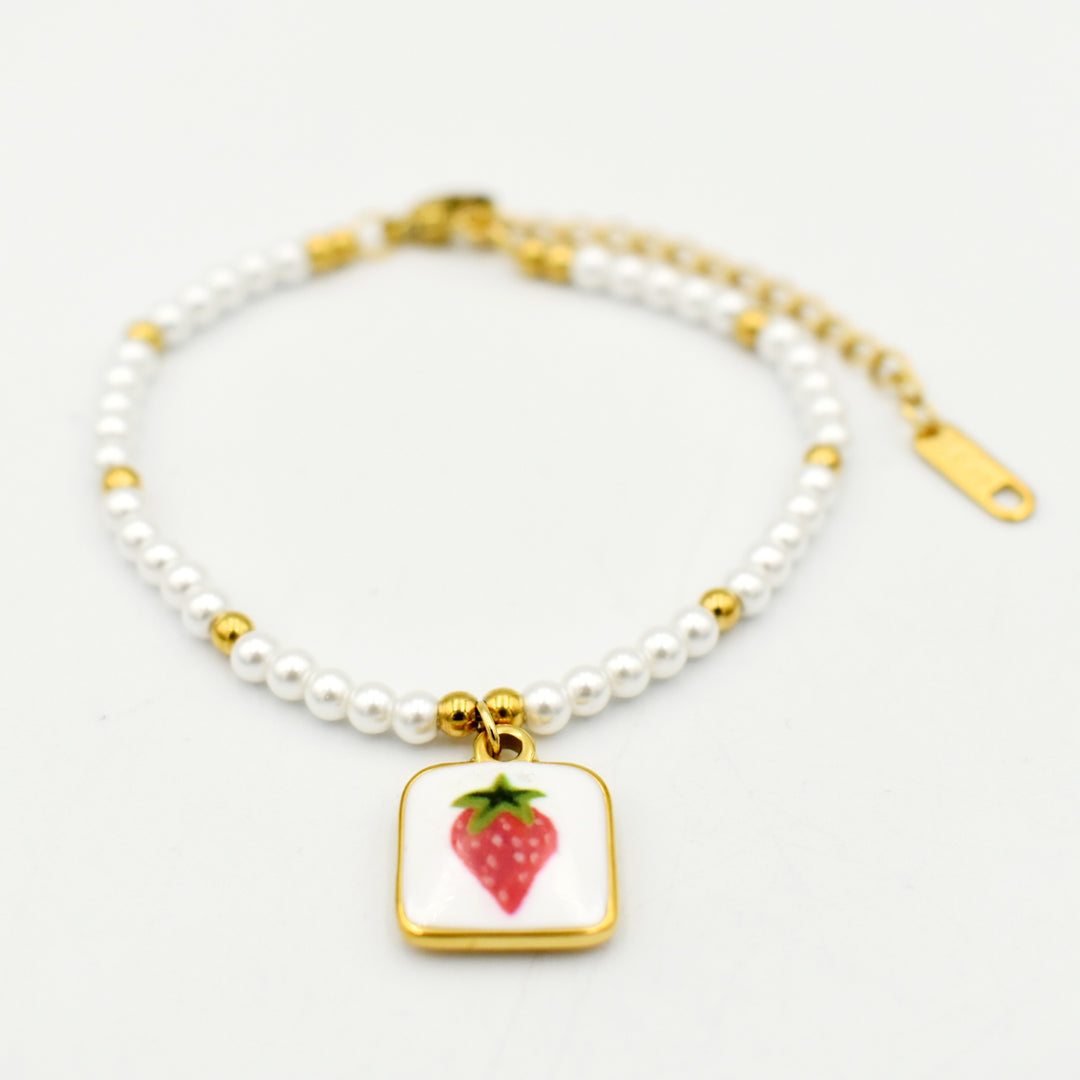 Gold Toned Strawberry Pearl Bracelet