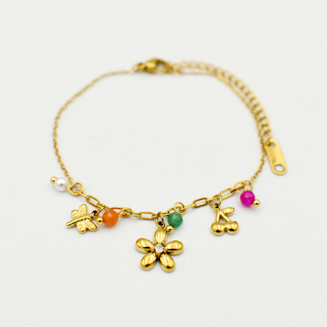 Gold Toned Flower Charm Bracelet