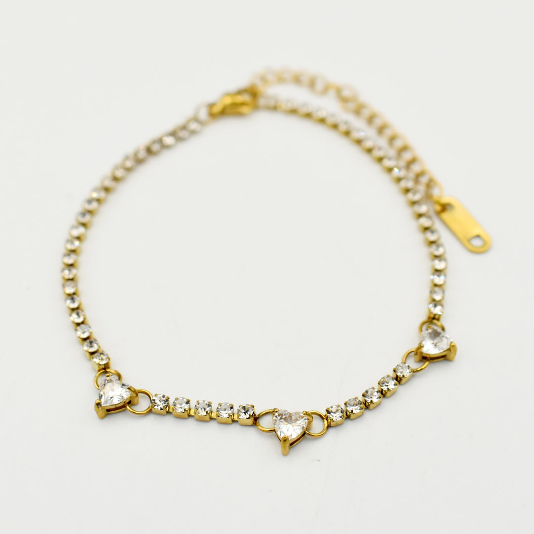 Gold Toned Tennis Heart Bracelet