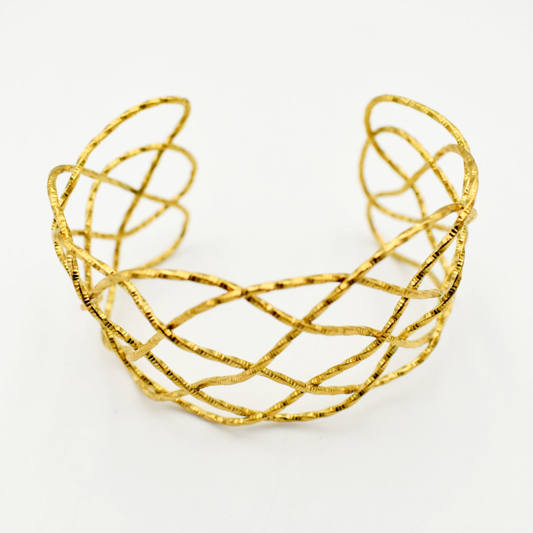 Gold Toned Fence Chunky Bangle
