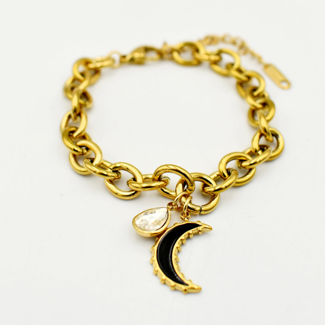 Gold Toned Black moon Bracelet