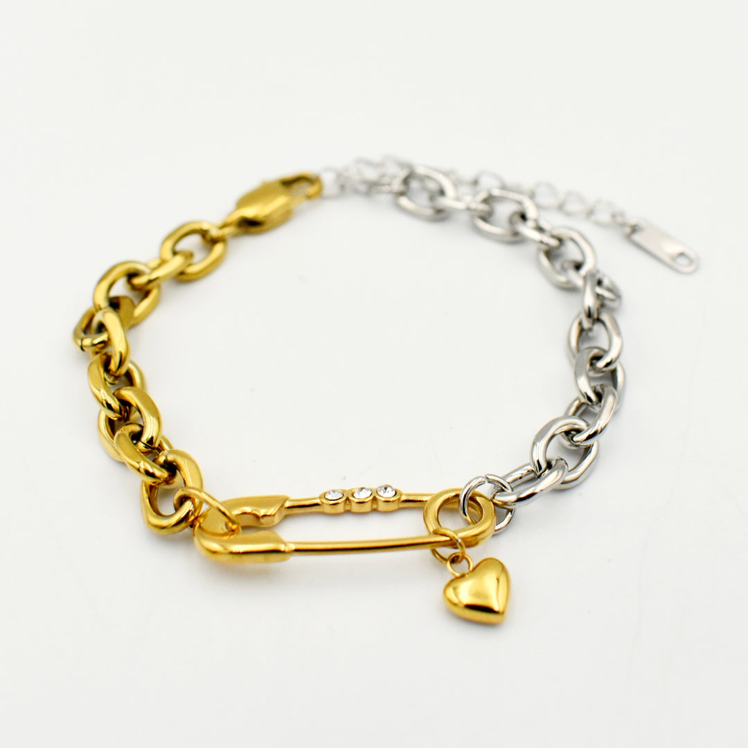 Gold Toned Two-Tone Safety Pin Bracelet