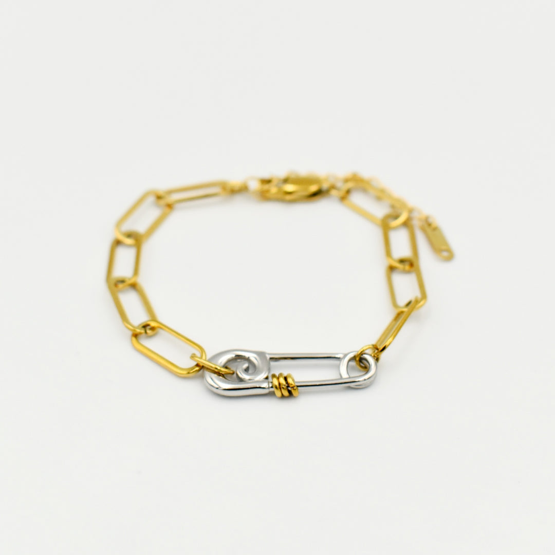 Gold Toned Two-Toned Link Pin Bracelet