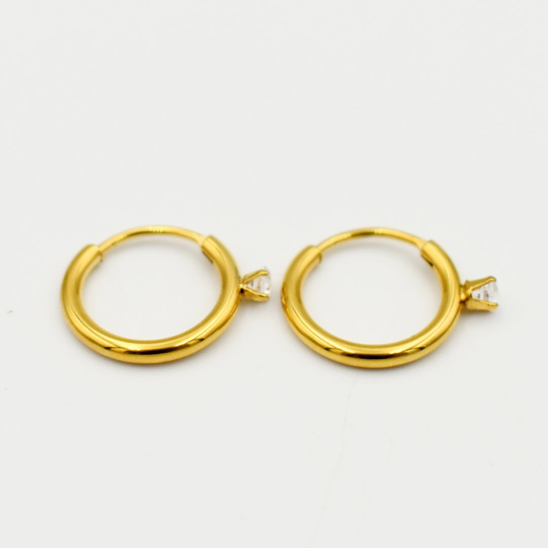 Gold Toned Shiny Zircon Huggie Earrings