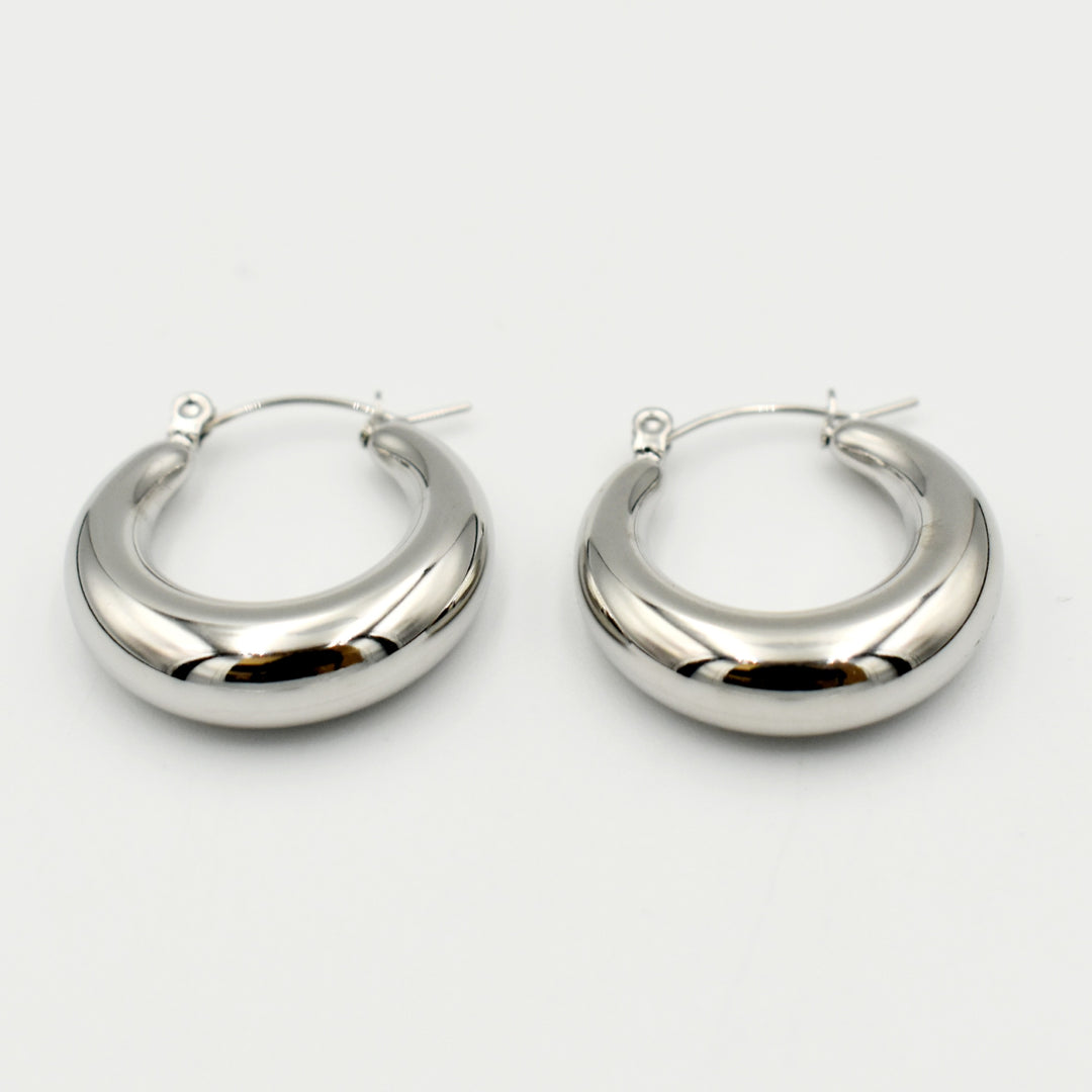 Rhodium Plated Hollow Circle Hoop Earrings