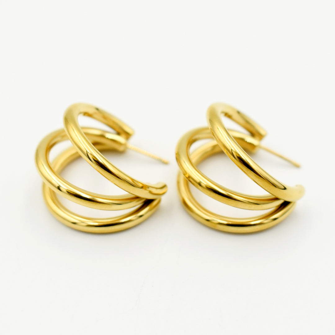 Gold Toned Three Circle Bend Hoop Earrings