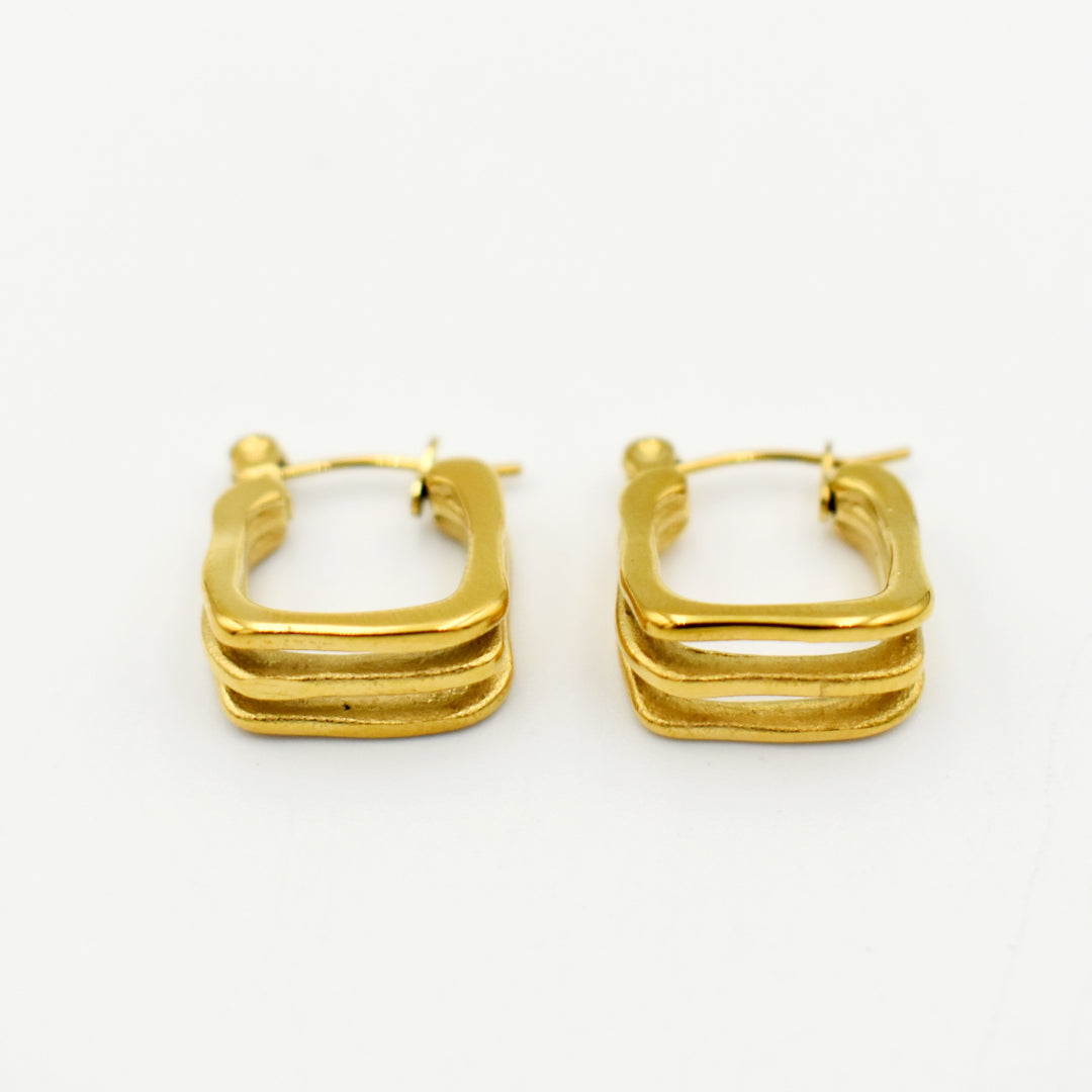 Gold Toned Layered Hollow Square Earrings