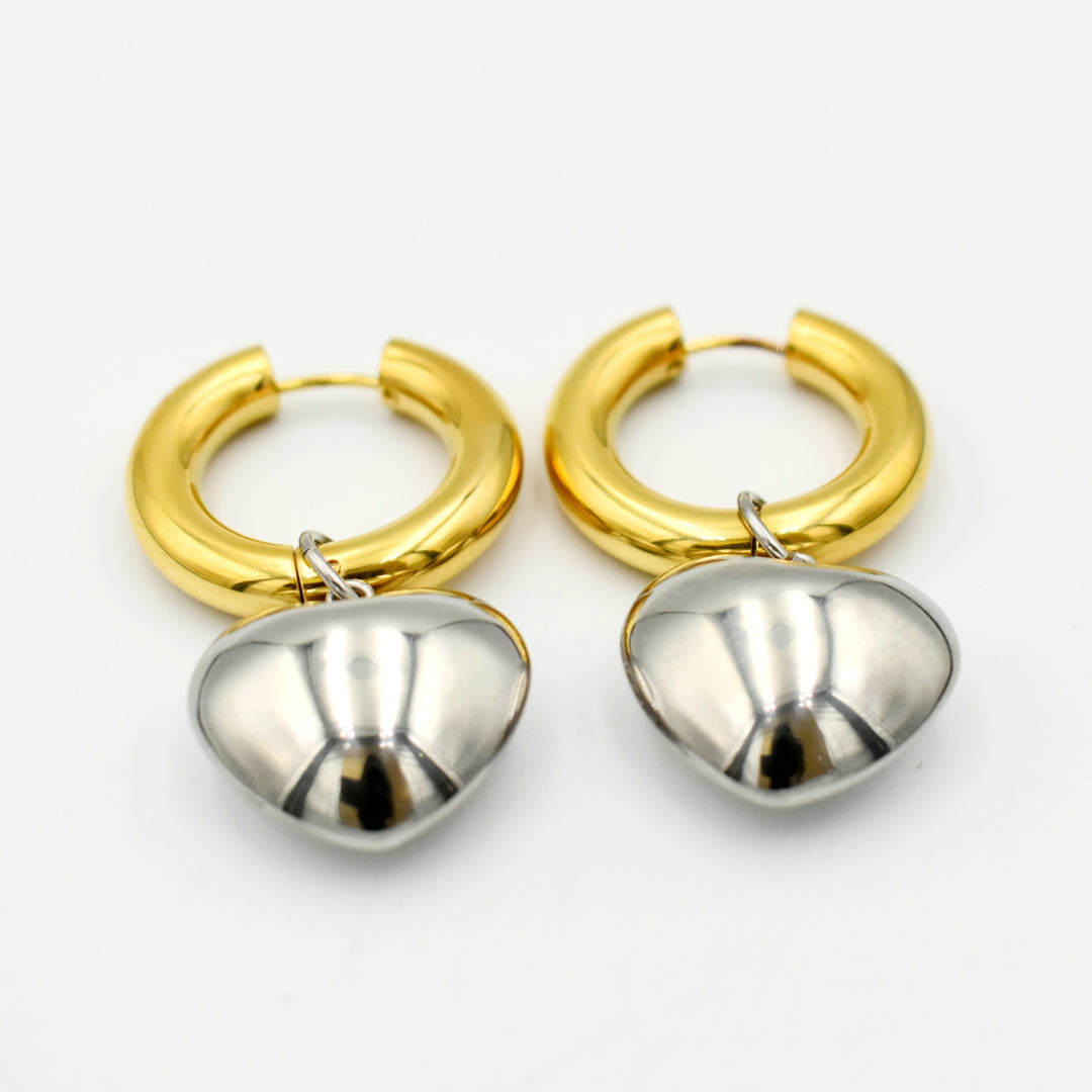 Two Tone Heart Chunky Earrings