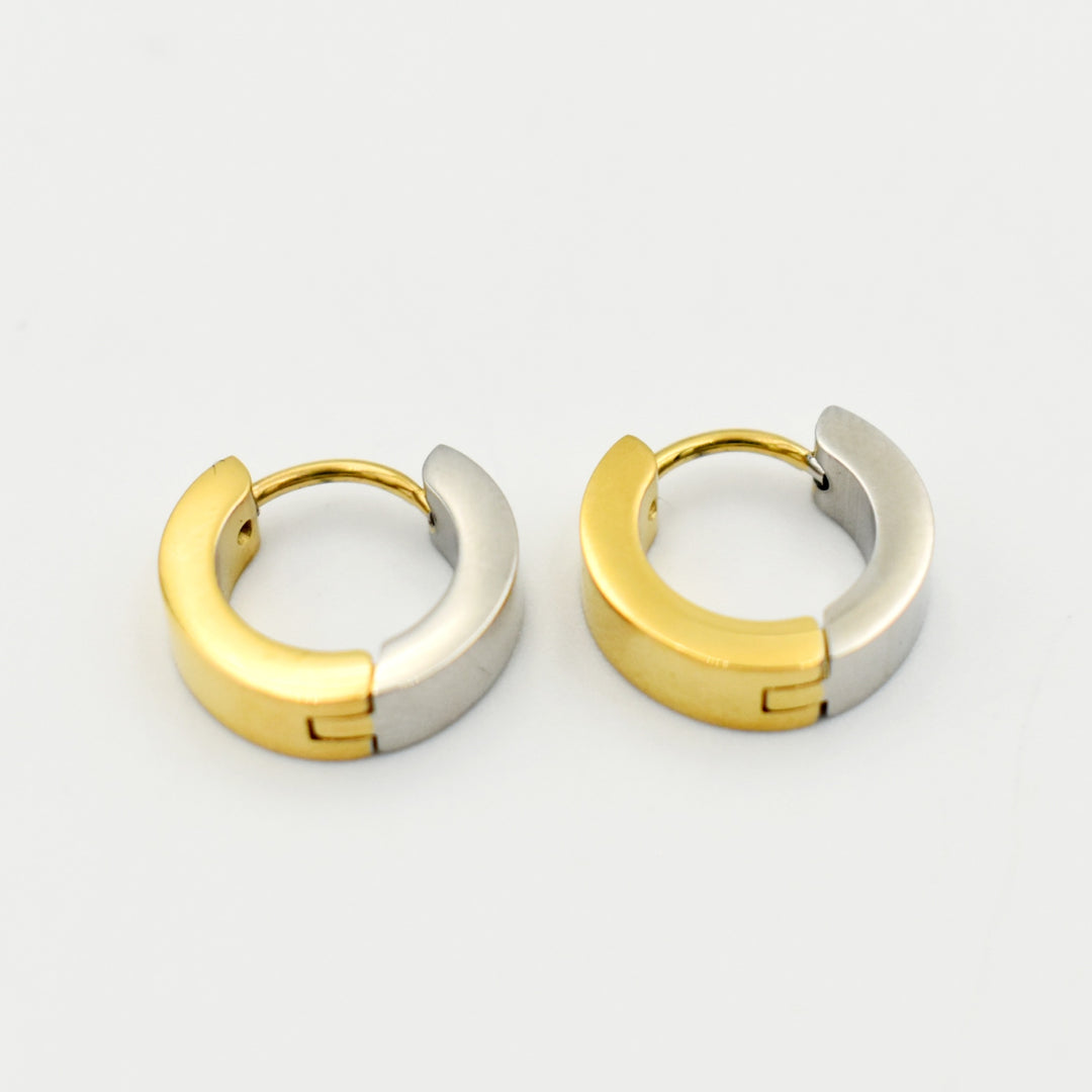 Two Tone Hoop Huggies Earrings