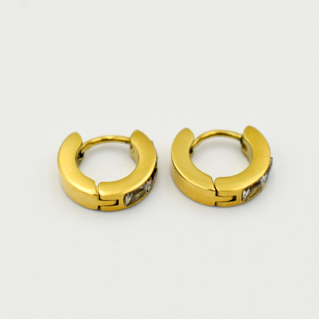 Gold Toned Rectangle Zirconia Hoop Earrings