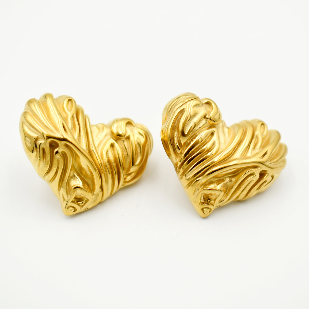 Gold Toned Heart Irregular Hammered Stud Earrings