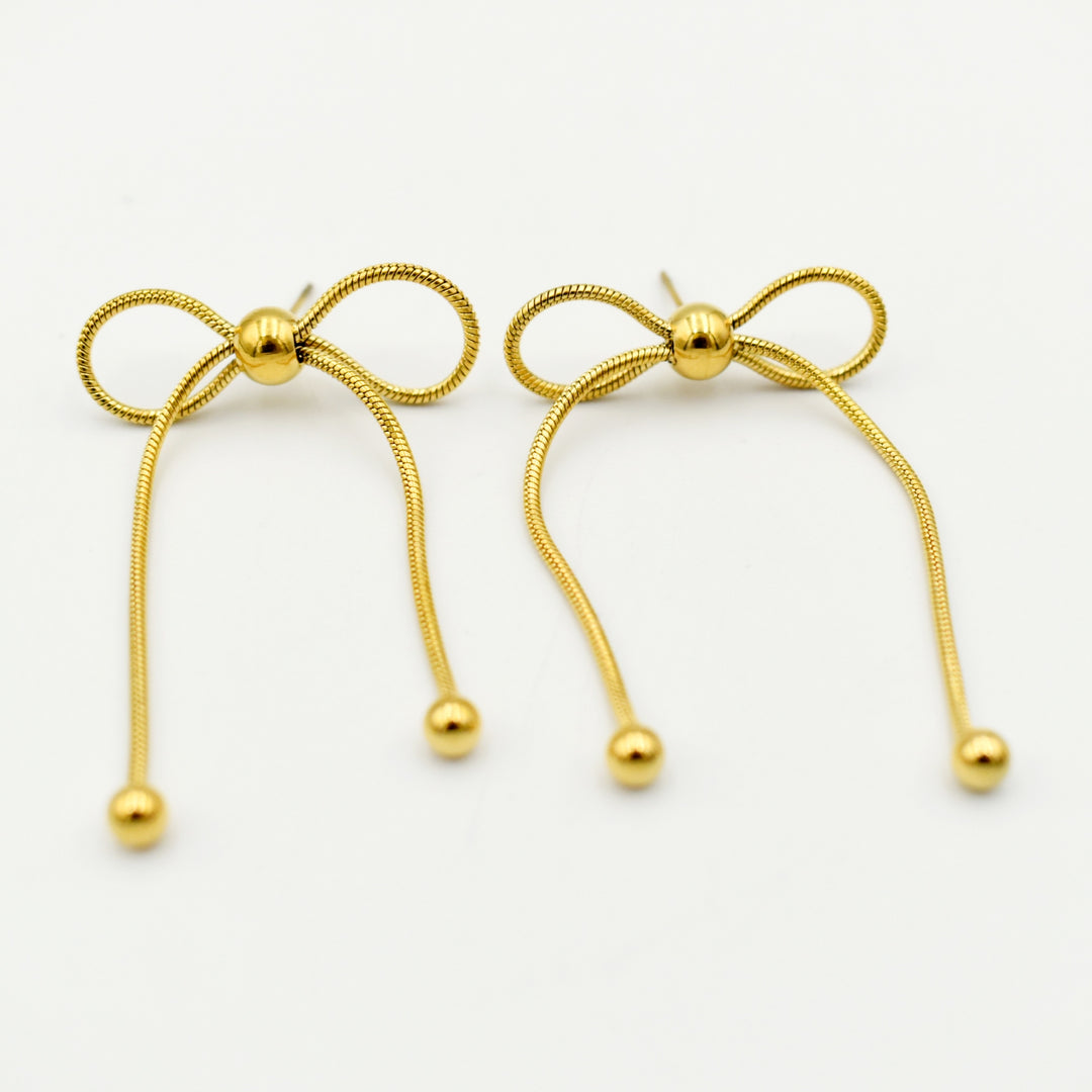 Gold Toned Dainty Ribbon Knot Earrings