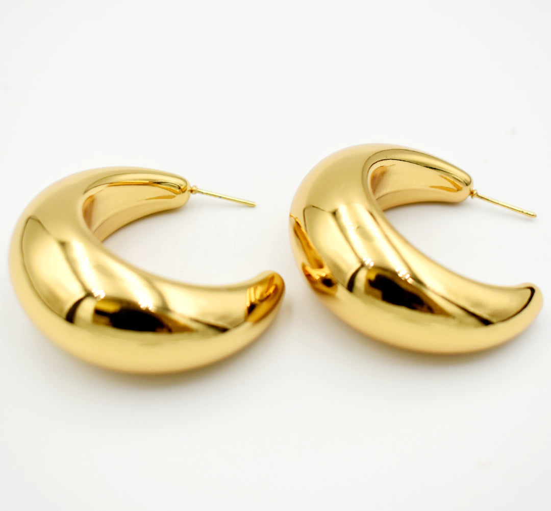 Gold Toned Crescent Moon Hollow Earrings