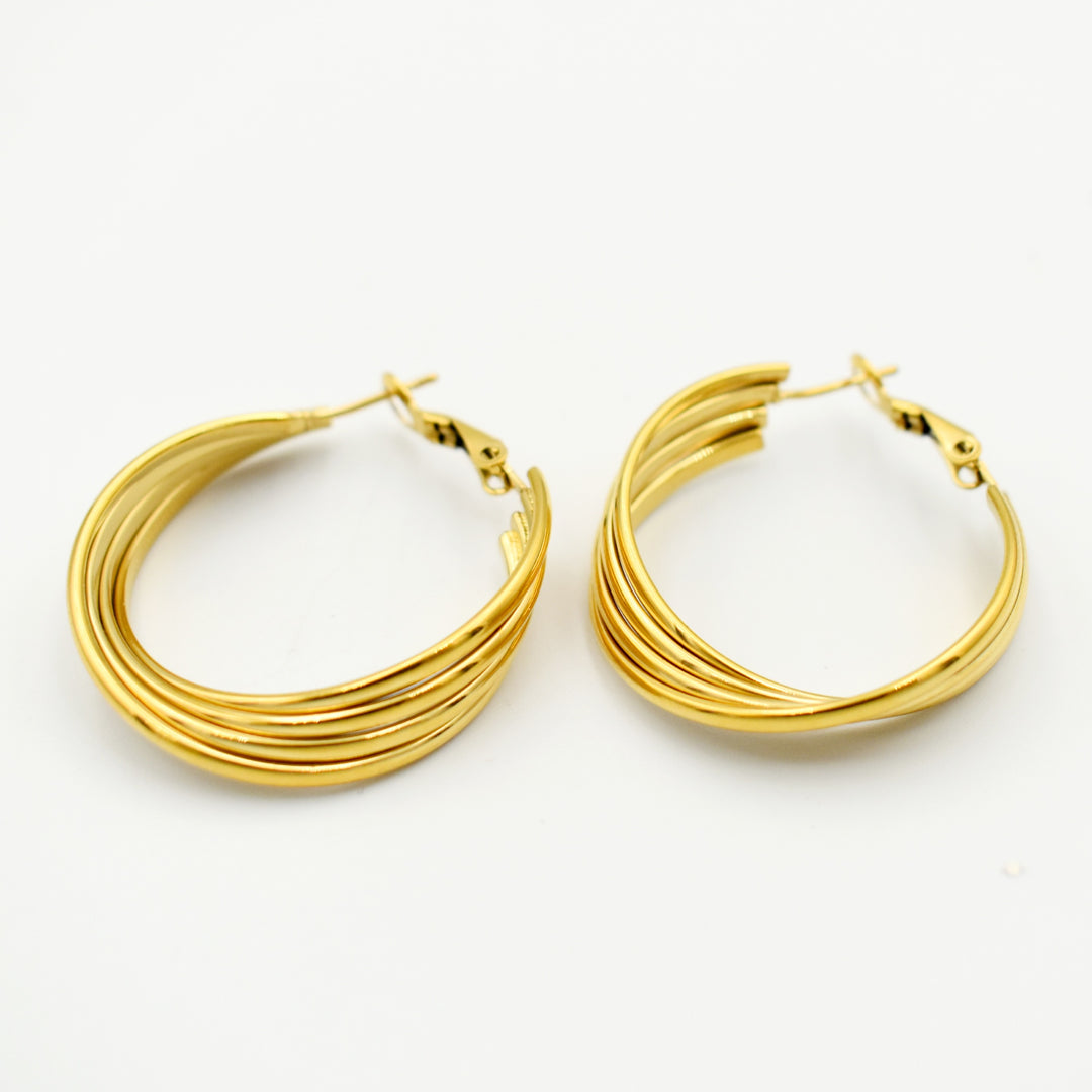Gold Toned Twisted Cross Hoop Earrings