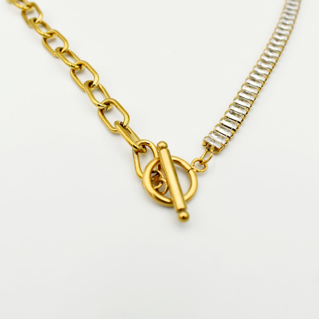 Gold Toned T-Cross Clear Zirconia Necklace