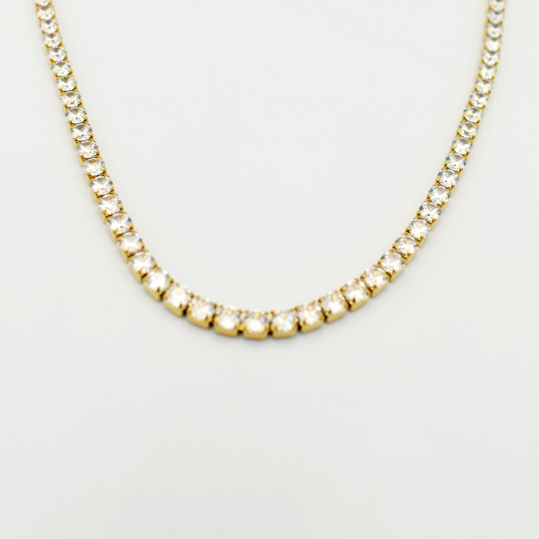 Gold Toned Zirconia Pave Tennis Necklace