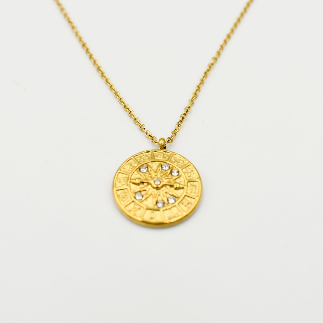 Gold Toned Pointer Coin Pendant Necklace