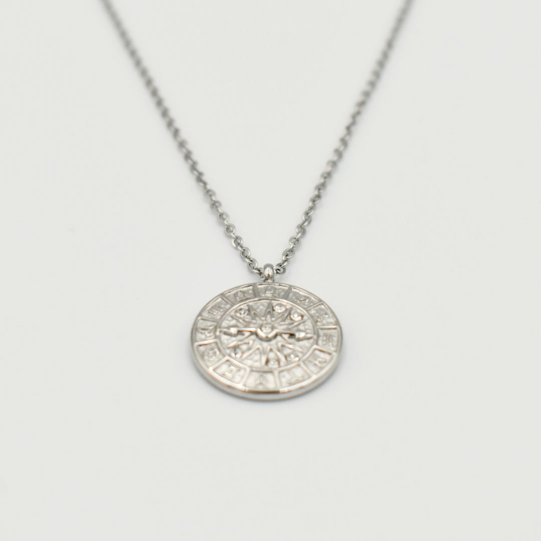 Rhodium Plated Pointer Coin Pendant Necklace
