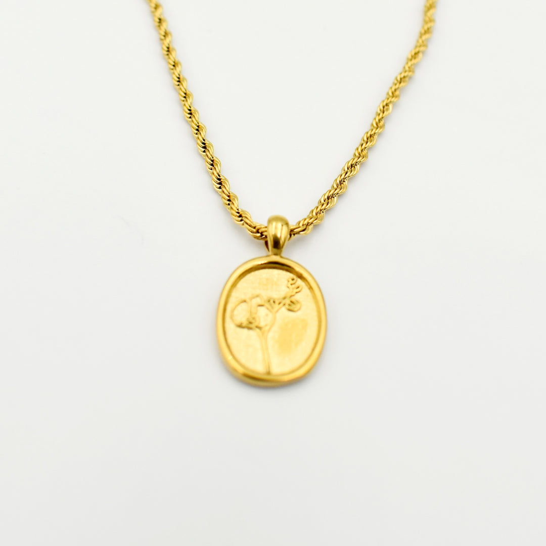 Gold Toned Oval Pendant Necklace