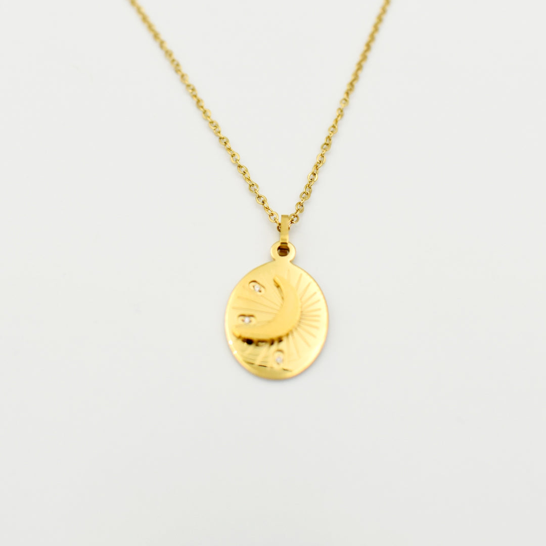Gold Toned Moon Star Pendant Necklace