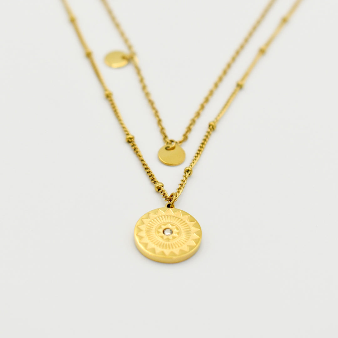 Gold Toned Round star Layered Necklace