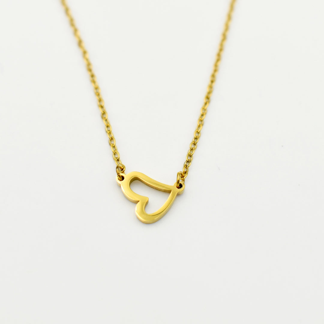 Gold Toned Hollow Love Heart Pendant Necklace