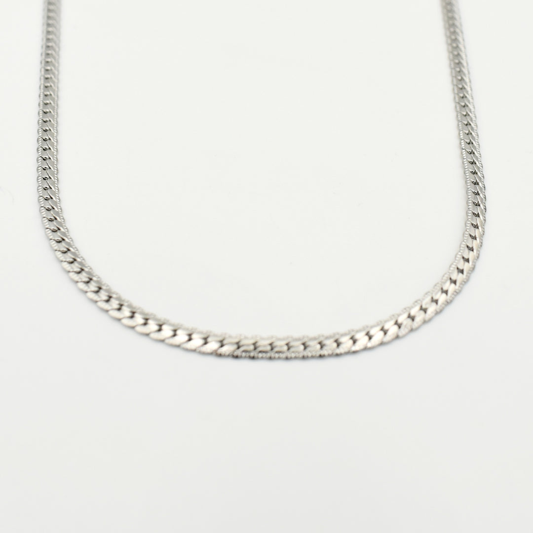 Rhodium Plated Herringbone Chain Necklace