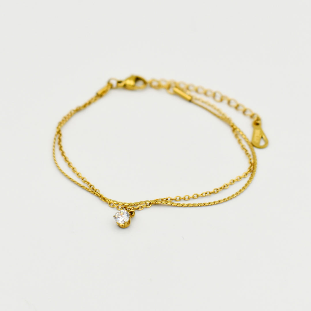 Gold Toned CZ Double Layered Bracelet
