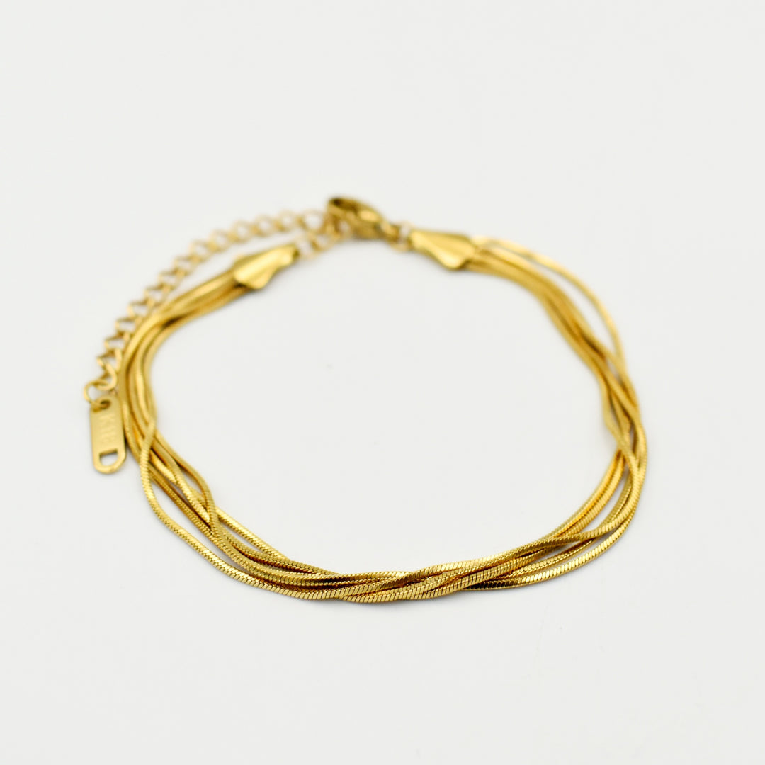 Gold Toned Five Layered Snake Bracelet