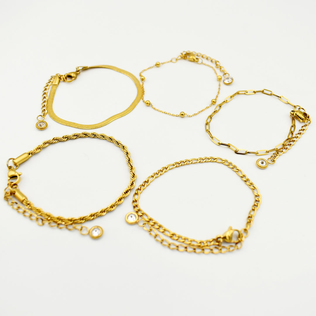 Gold Toned Rope, Paper Clip, Figaro Bead Bracelet