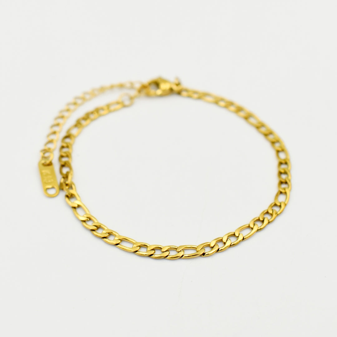 Gold Toned Figaro Chain Bracelet
