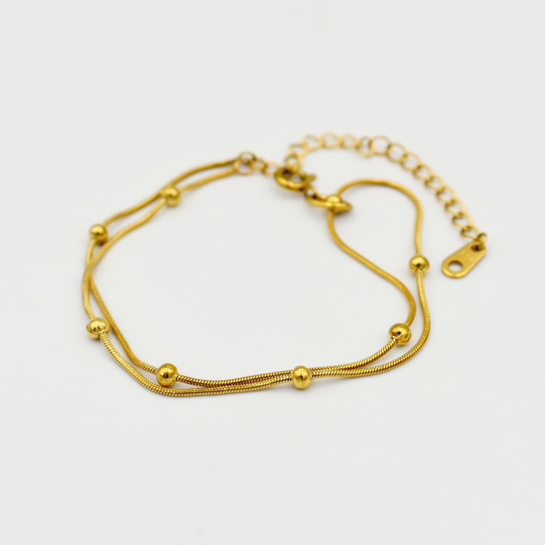 Gold Toned Double Layered Snake Bones Bead Bracelet